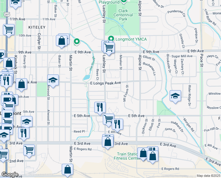 map of restaurants, bars, coffee shops, grocery stores, and more near 216 Saint Clair Avenue in Longmont