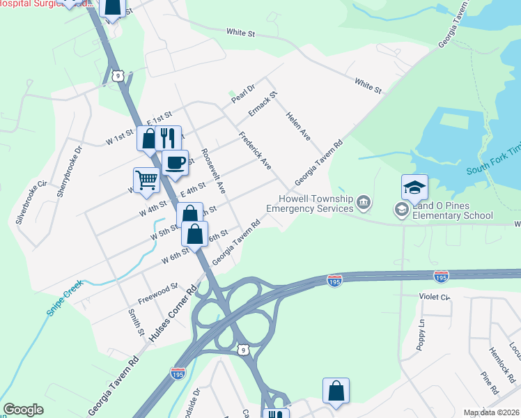 map of restaurants, bars, coffee shops, grocery stores, and more near 512 Georgia Tavern Road in Howell Township