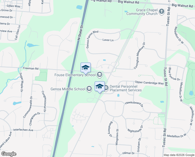 map of restaurants, bars, coffee shops, grocery stores, and more near 5800 South Old 3C Road in Westerville
