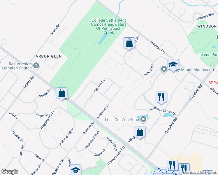 map of restaurants, bars, coffee shops, grocery stores, and more near 708 Canterbury Lane in Horsham