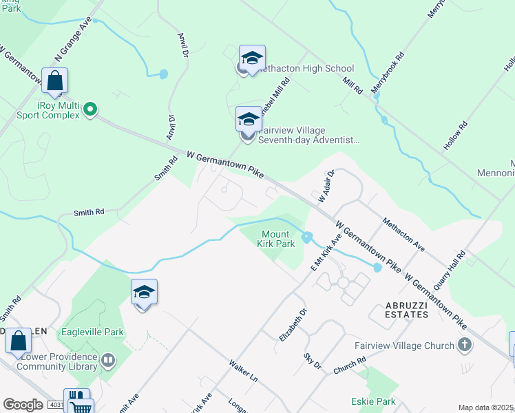 map of restaurants, bars, coffee shops, grocery stores, and more near 2 Dunkirk Court in Norristown