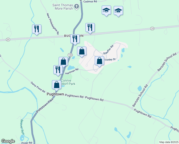 map of restaurants, bars, coffee shops, grocery stores, and more near 129 Hartman Rd in Pottstown