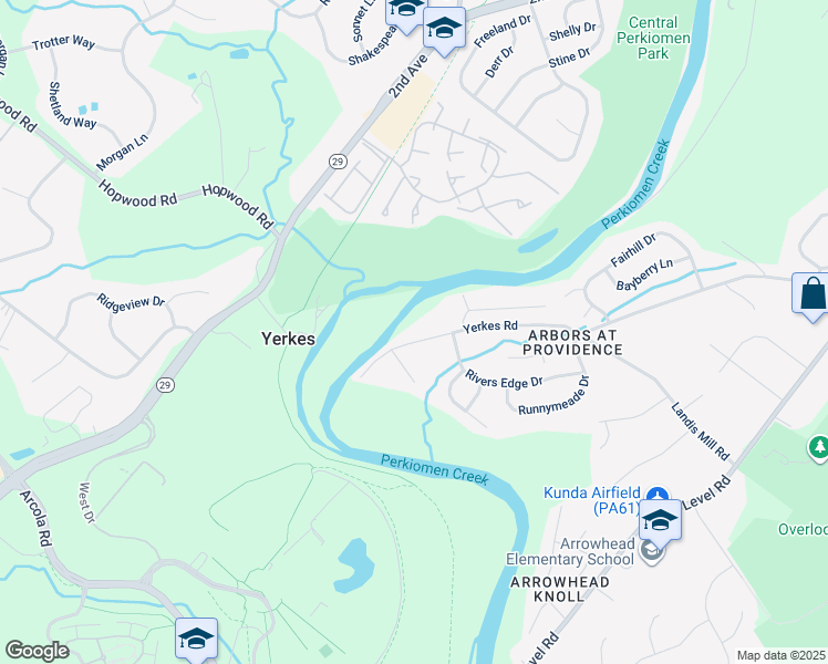 map of restaurants, bars, coffee shops, grocery stores, and more near 3987 Yerkes Road in Collegeville