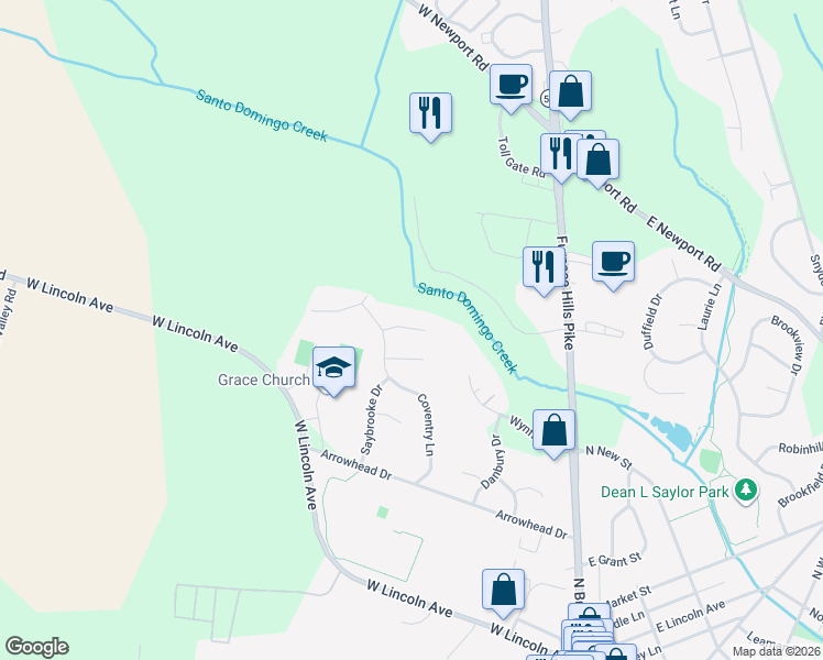 map of restaurants, bars, coffee shops, grocery stores, and more near 136 Moorland Court in Lititz