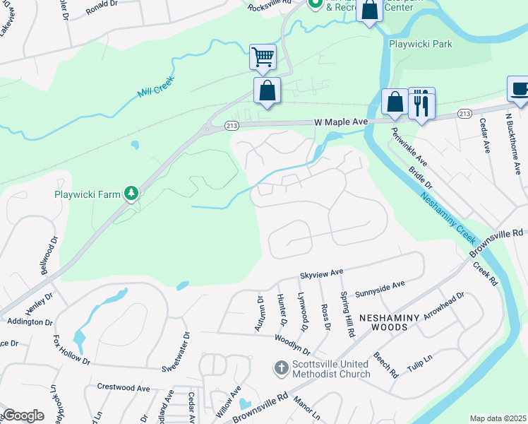 map of restaurants, bars, coffee shops, grocery stores, and more near 604 Valley Stream Circle in Langhorne
