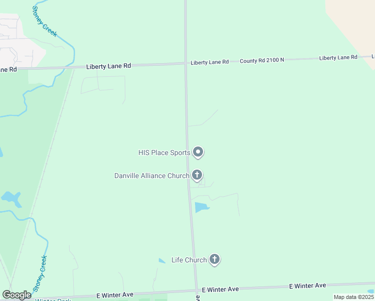 map of restaurants, bars, coffee shops, grocery stores, and more near 2659 County Road 1800 East in Danville