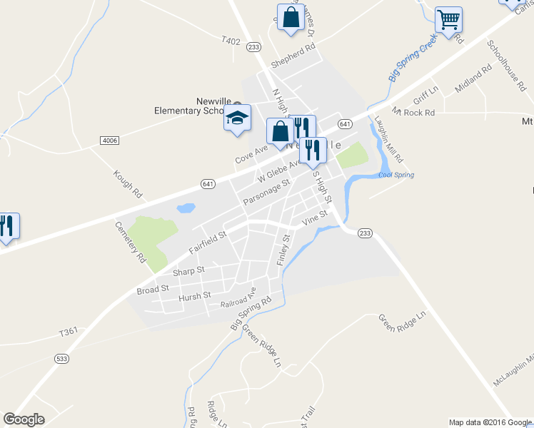 map of restaurants, bars, coffee shops, grocery stores, and more near 6 Fairfield Street in Newville