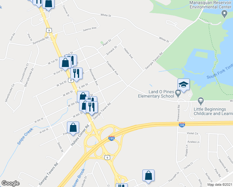 map of restaurants, bars, coffee shops, grocery stores, and more near 512 Georgia Tavern Road in Howell Township