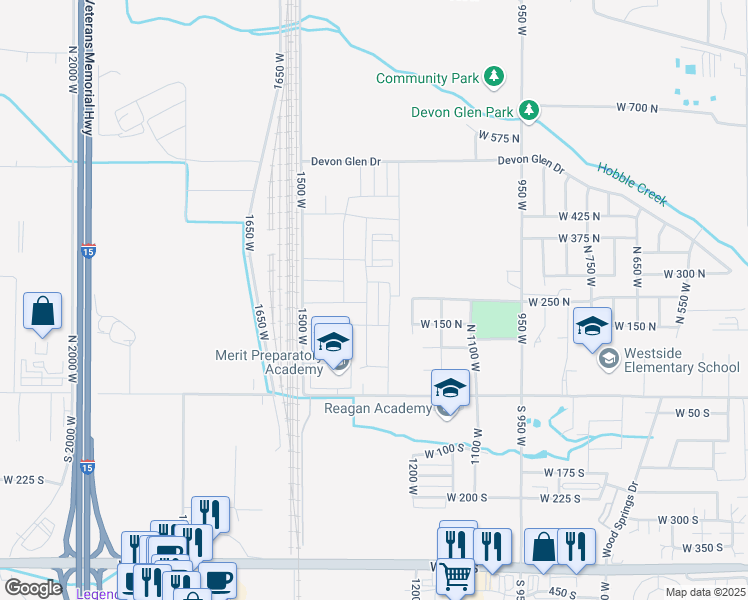 map of restaurants, bars, coffee shops, grocery stores, and more near 268 1325 West in Springville