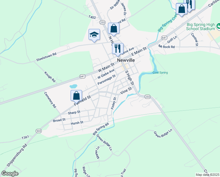 map of restaurants, bars, coffee shops, grocery stores, and more near 6 Fairfield Street in Newville
