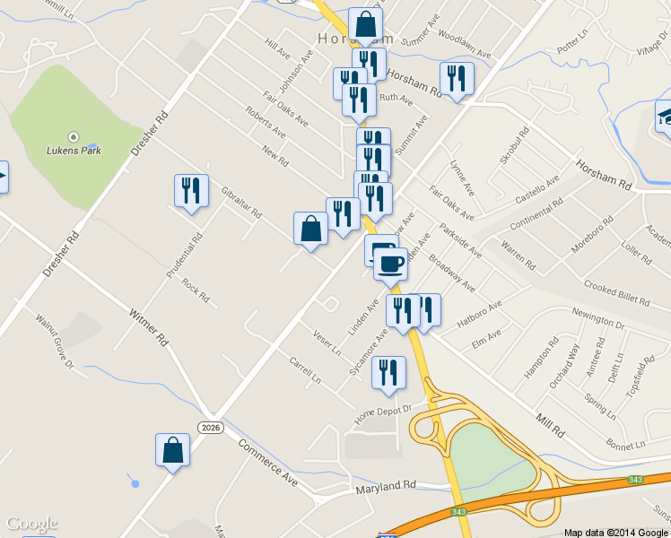 map of restaurants, bars, coffee shops, grocery stores, and more near 2929 Blair Mill Road in Willow Grove