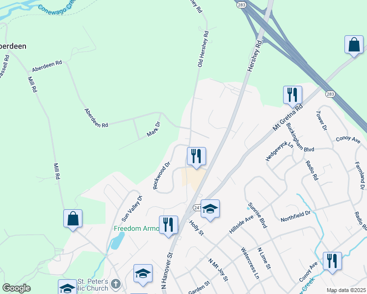 map of restaurants, bars, coffee shops, grocery stores, and more near 809 Rockwood Drive in Elizabethtown