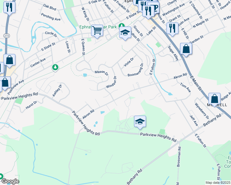 map of restaurants, bars, coffee shops, grocery stores, and more near 161 Glen Court in Ephrata