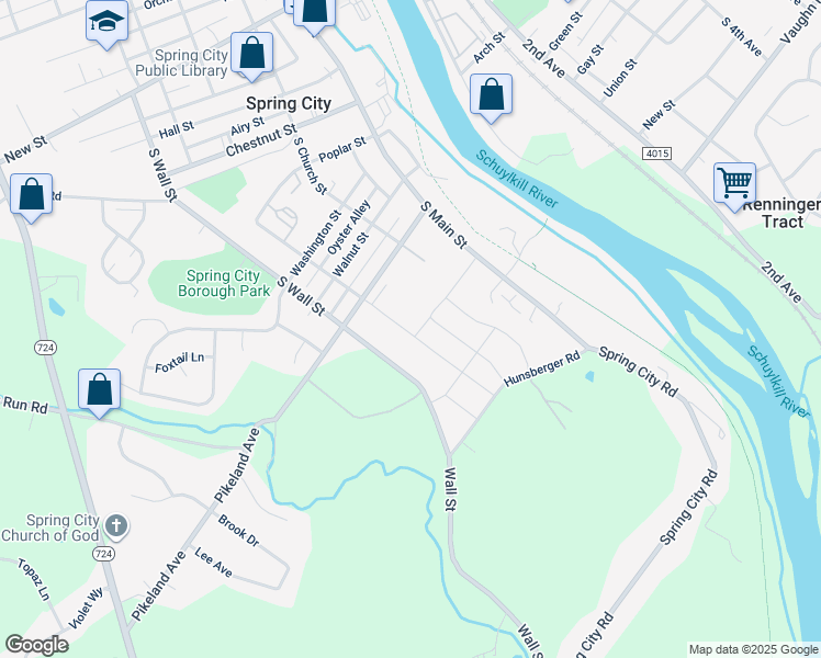 map of restaurants, bars, coffee shops, grocery stores, and more near 539 Buttonwood Street in Spring City
