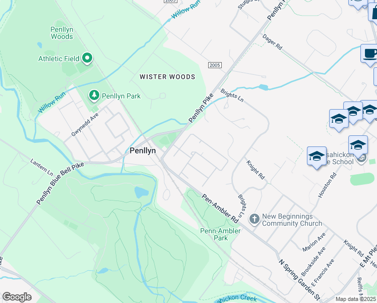 map of restaurants, bars, coffee shops, grocery stores, and more near 127 Stafford Drive in Penllyn