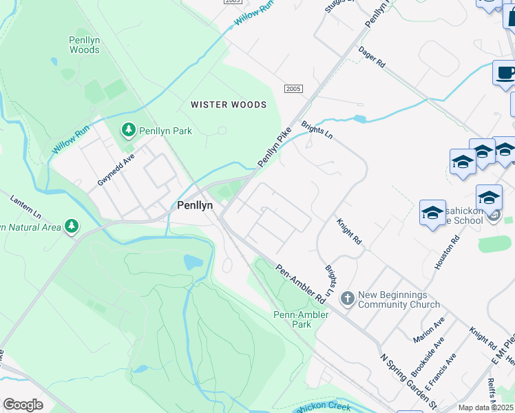 map of restaurants, bars, coffee shops, grocery stores, and more near 127 Stafford Drive in Penllyn