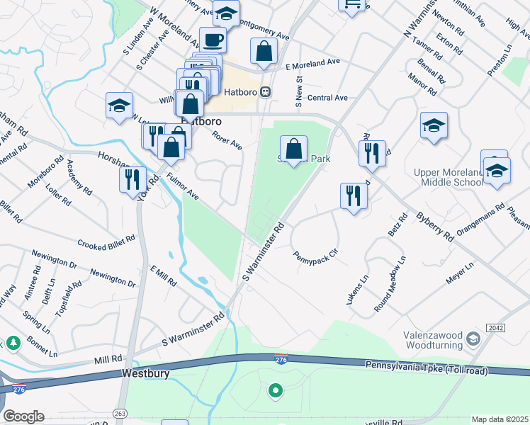 map of restaurants, bars, coffee shops, grocery stores, and more near 31 Jessop Lane in Hatboro