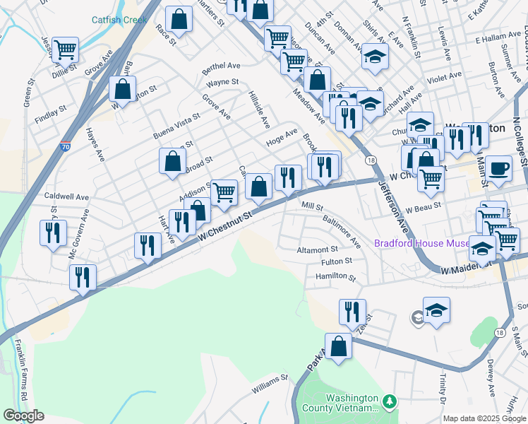 map of restaurants, bars, coffee shops, grocery stores, and more near 590 West Chestnut Street in Washington