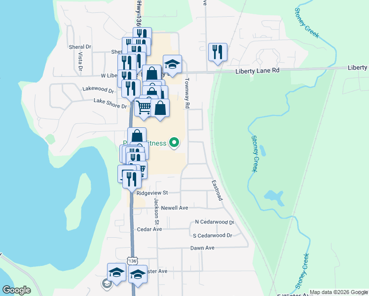 map of restaurants, bars, coffee shops, grocery stores, and more near 2803-2813 Townway Road in Danville