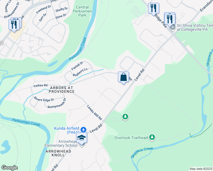 map of restaurants, bars, coffee shops, grocery stores, and more near 3819 Sumter Drive in Collegeville