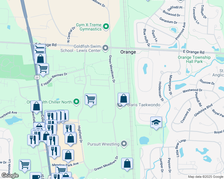 map of restaurants, bars, coffee shops, grocery stores, and more near 8085 Crane's Crossing Drive in Lewis Center