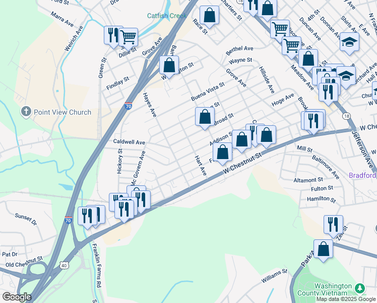 map of restaurants, bars, coffee shops, grocery stores, and more near 955 Addison Street in Washington