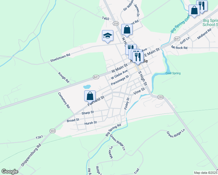 map of restaurants, bars, coffee shops, grocery stores, and more near 60 Parsonage Saint Exd in Newville