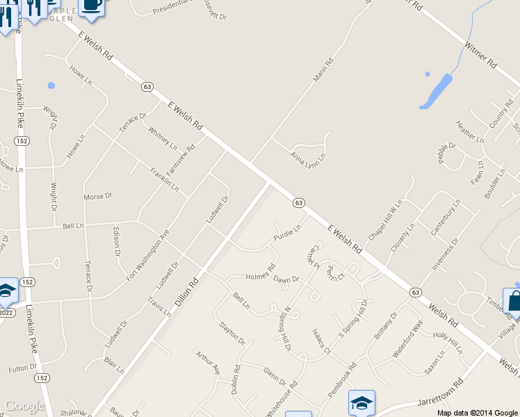map of restaurants, bars, coffee shops, grocery stores, and more near 1861 Dillon Rd in Maple Glen