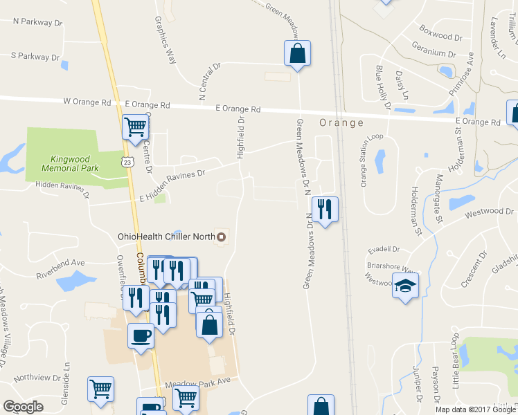map of restaurants, bars, coffee shops, grocery stores, and more near 644 Spring Valley Drive in Lewis Center