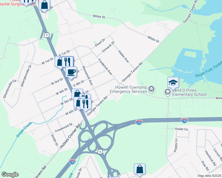 map of restaurants, bars, coffee shops, grocery stores, and more near 512 Georgia Tavern Road in Howell Township