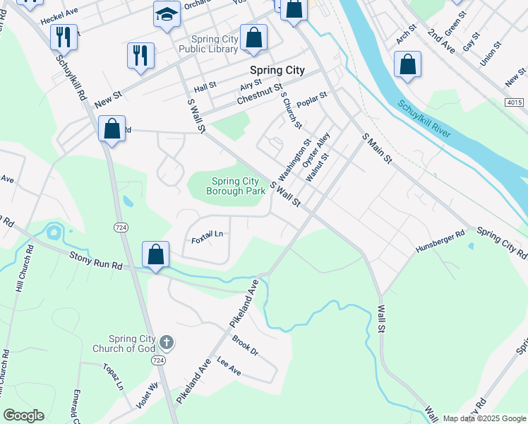 map of restaurants, bars, coffee shops, grocery stores, and more near 205 Parkview Boulevard in Spring City