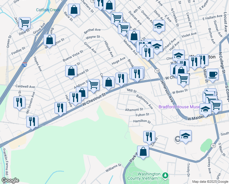 map of restaurants, bars, coffee shops, grocery stores, and more near 590 West Chestnut Street in Washington