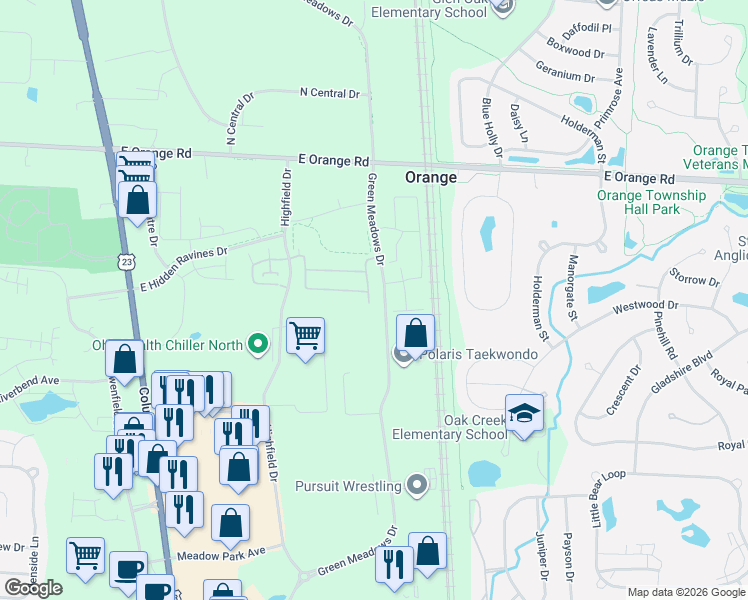 map of restaurants, bars, coffee shops, grocery stores, and more near 8085 Crane's Crossing Drive in Lewis Center