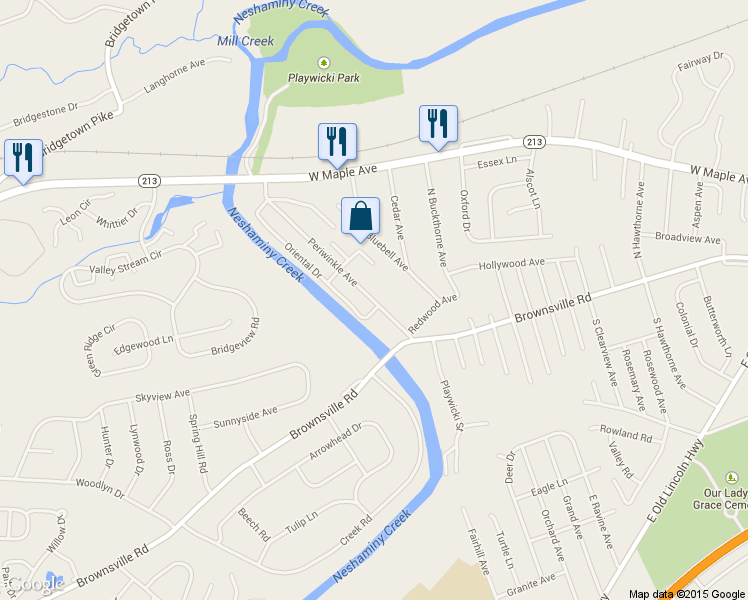 map of restaurants, bars, coffee shops, grocery stores, and more near 325 Periwinkle Avenue in Langhorne