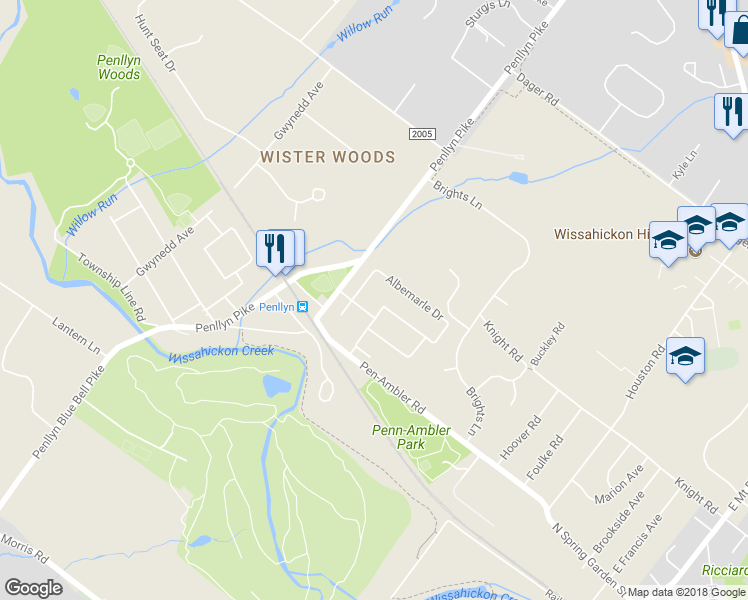 map of restaurants, bars, coffee shops, grocery stores, and more near 137 Stafford Drive in Penllyn