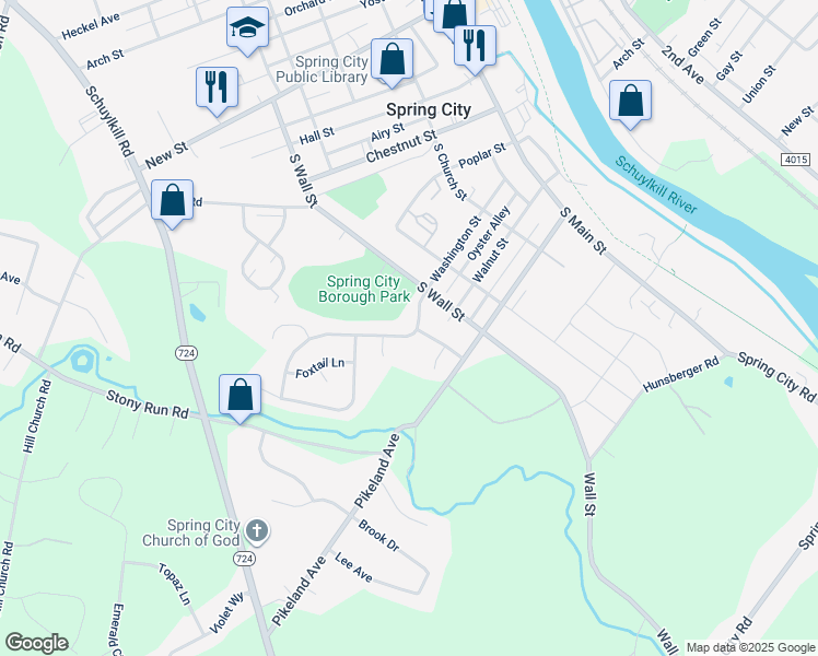 map of restaurants, bars, coffee shops, grocery stores, and more near 205 Parkview Boulevard in Spring City