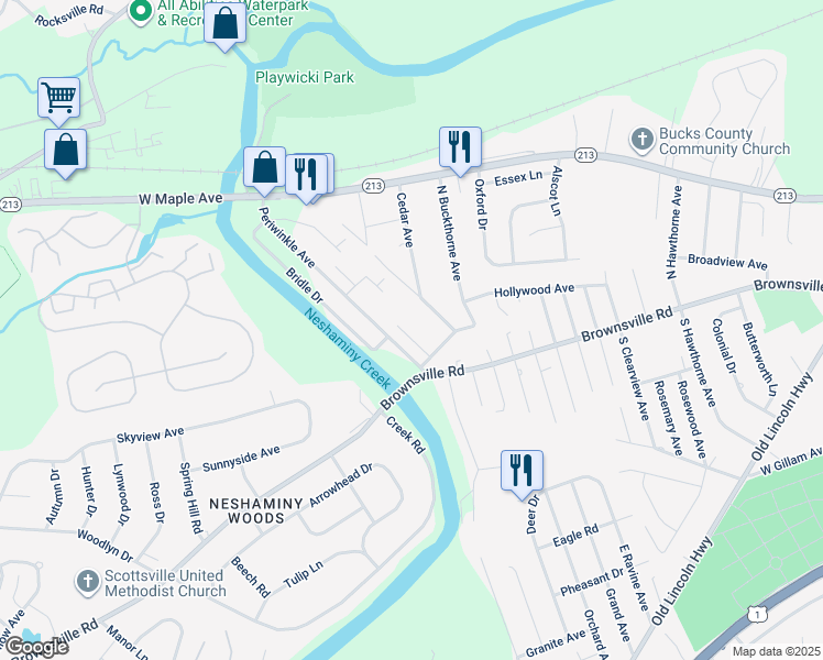 map of restaurants, bars, coffee shops, grocery stores, and more near 245 Wisteria Avenue in Langhorne
