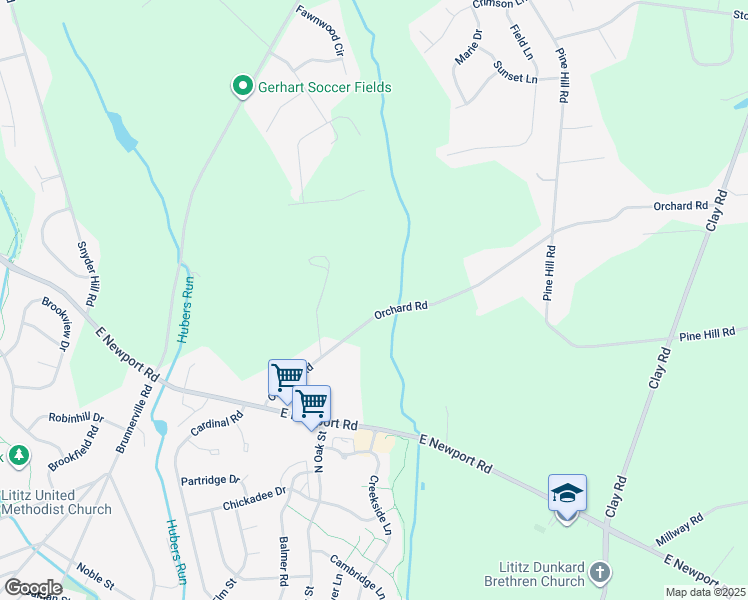 map of restaurants, bars, coffee shops, grocery stores, and more near 850 Orchard Road in Lititz