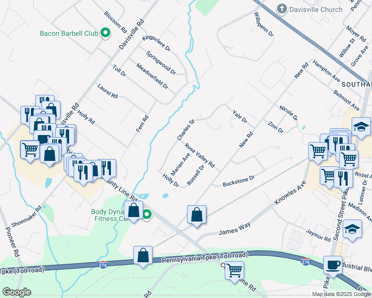 map of restaurants, bars, coffee shops, grocery stores, and more near 186 Marian Avenue in Southampton