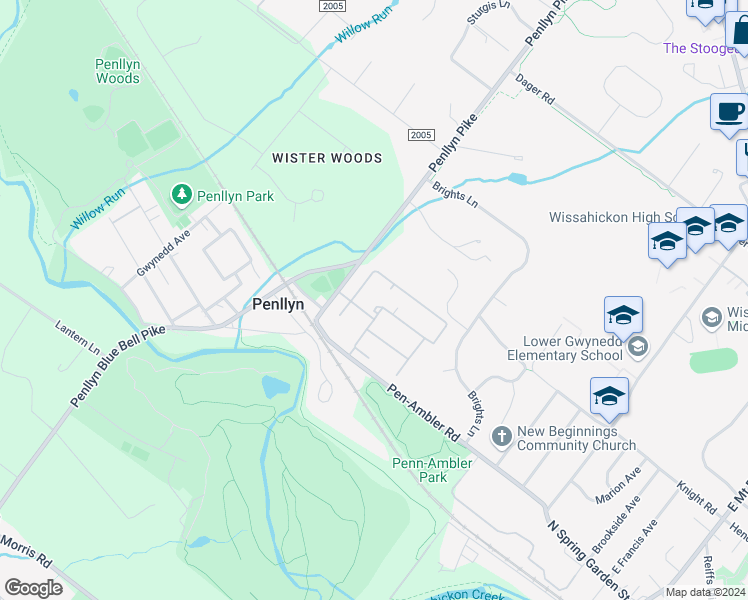 map of restaurants, bars, coffee shops, grocery stores, and more near 139 Stafford Drive in Blue Bell