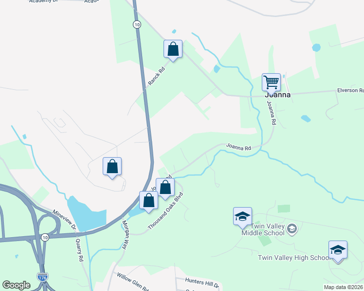 map of restaurants, bars, coffee shops, grocery stores, and more near 131 Joanna Road in Morgantown