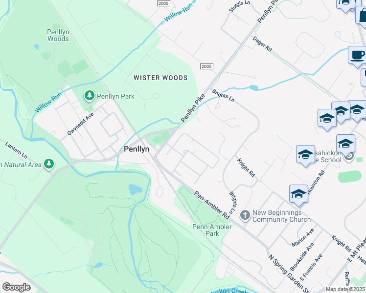 map of restaurants, bars, coffee shops, grocery stores, and more near 137 Stafford Drive in Penllyn