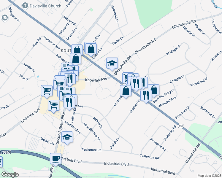 map of restaurants, bars, coffee shops, grocery stores, and more near 303 Steamboat Station in Southampton