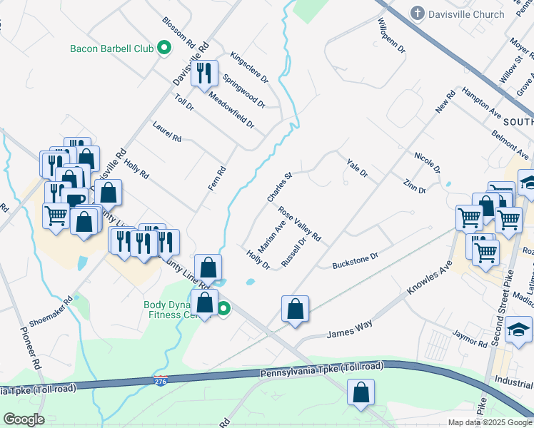 map of restaurants, bars, coffee shops, grocery stores, and more near 165 Charles Street in Southampton