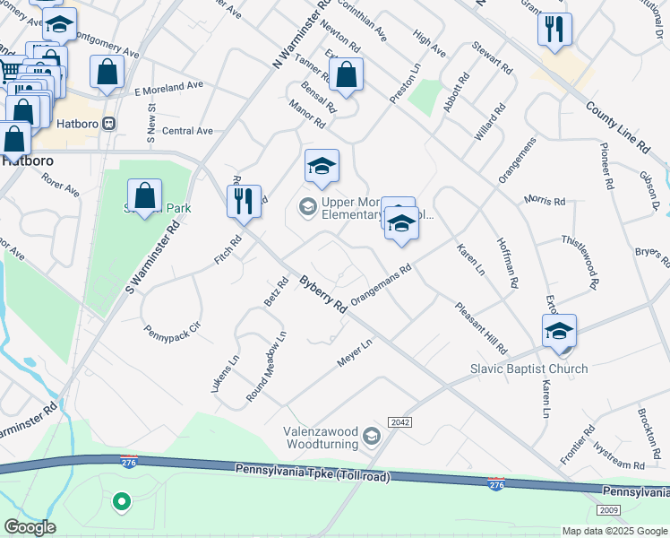 map of restaurants, bars, coffee shops, grocery stores, and more near 3914 Springhouse Drive in Hatboro