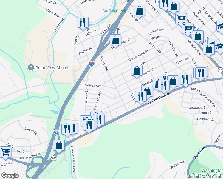 map of restaurants, bars, coffee shops, grocery stores, and more near 1 Caldwell Avenue in Washington