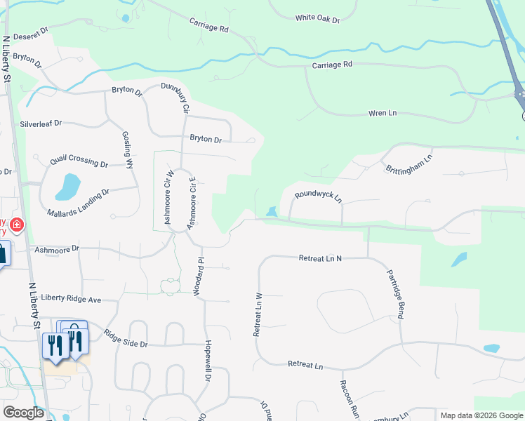map of restaurants, bars, coffee shops, grocery stores, and more near 8701 Albury Court in Powell