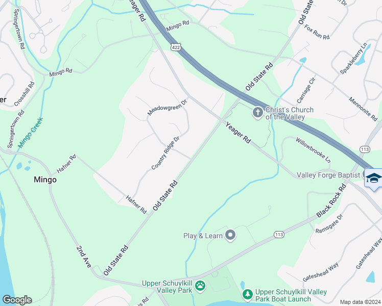 map of restaurants, bars, coffee shops, grocery stores, and more near 265 Old State Road in Royersford