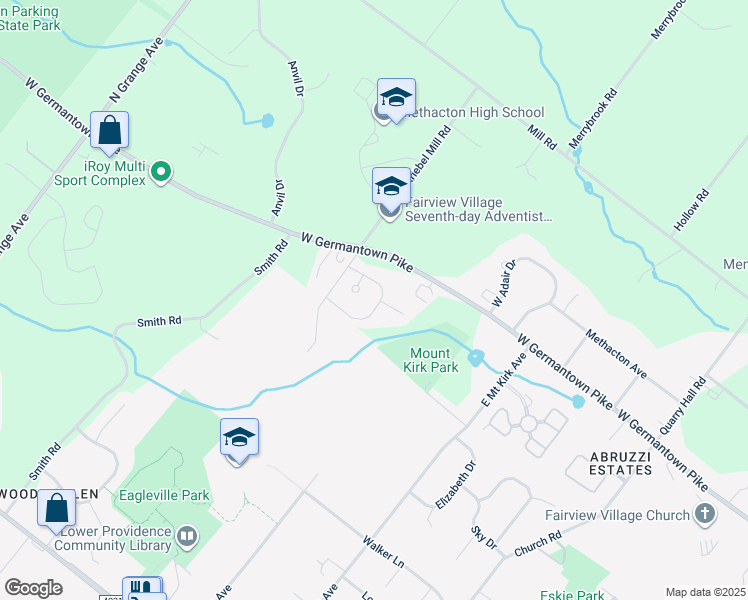 map of restaurants, bars, coffee shops, grocery stores, and more near 23 Dunkirk Court in Norristown