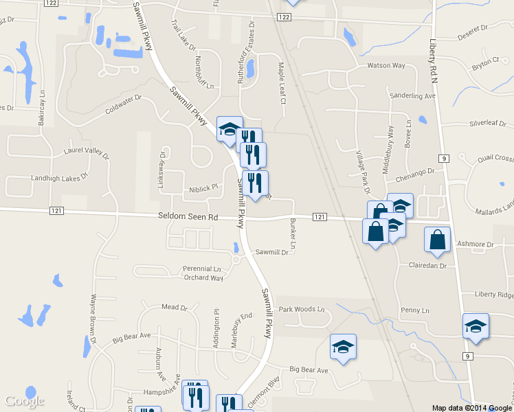 map of restaurants, bars, coffee shops, grocery stores, and more near 8882 Moreland Dr in Powell